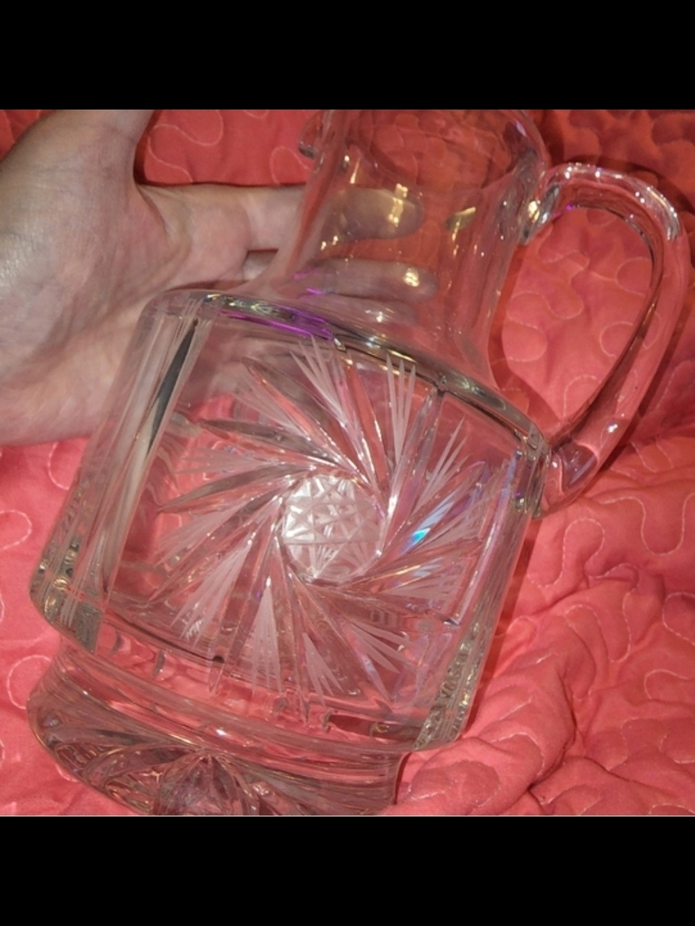 USSR Crystal Pitcher with Swirl Starburst Pattern - Clear